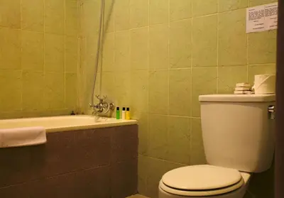 a bathroom with a toilet and a bath tub at Niramaya Villa in Seminyak