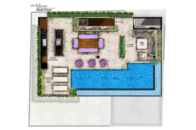 a floor plan of a villa with a swimming pool at Villa Muse Seminyak - 500 meters from beach in Seminyak