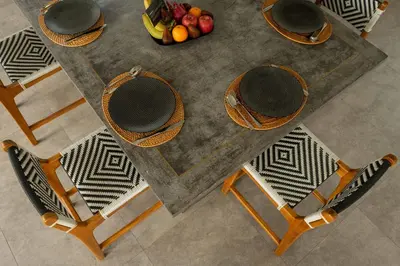 an overhead view of a table with chairs and fruit at Villa Sakayana 4BR Canggu in Canggu