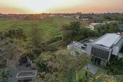 an aerial view of a house with a solarium at La Maison d'Ulysse - Luxury 4-Bedroom Villa with Pool in Canggu in Kerobokan