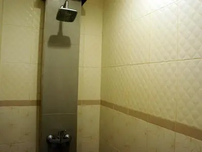 a bathroom with a shower with a shower head at Waringin Homestay in Kuta