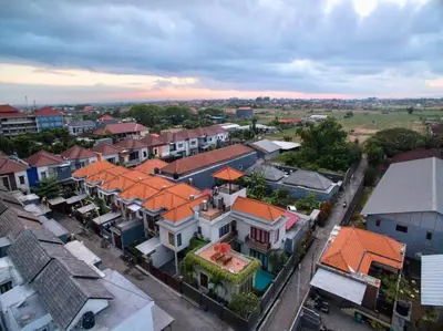 an aerial view of a town with houses at Villa Cleopatra Bali in Sanur