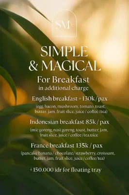 a flyer for a breakfast in additional charge at Simple And Magical . VILLA ALMAYA in Seminyak
