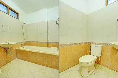 two pictures of a bathroom with a toilet and a sink at OYO Collection O 91125 Puri Dewa Bharata in Jimbaran