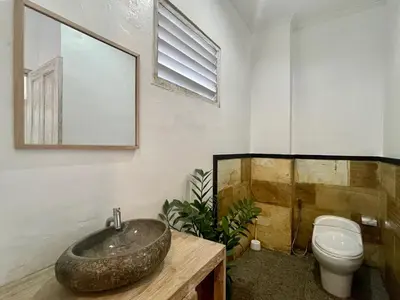 a bathroom with a sink and a toilet at VILLA LUNA in Kerobokan