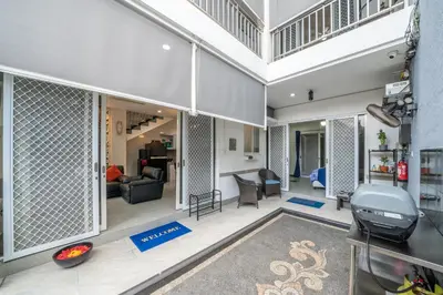 an open living room with a view of the living room at Modern villa with private pool , full kitchen and parking in Legian