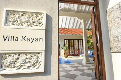 a door to a villa kayyan and a sign for a villa at Villa Kayan - Gorgeous 2BR Seminyak gem, fabulous location steps from restaurants, cafes and shopping in Seminyak