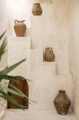 a group of vases sitting on a stair case at NEW Design villa, Casa Alma Bali, 2BR with private pool in Canggu