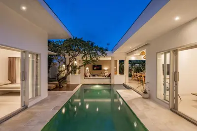 an indoor swimming pool in a villa at Fresh and Stylish 3bd Villa in Seminyak with Private Pool in Seminyak