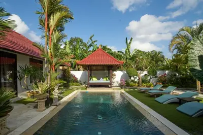 a swimming pool in the backyard of a villa at Villa Bulan Batubelig in Canggu